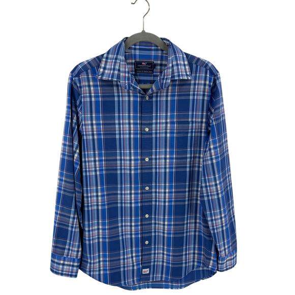 Vineyard Vines Mens Classic Fit Murray Shirt Sz Small Blue Coral Plaid Button Up - Picture 1 of 4
